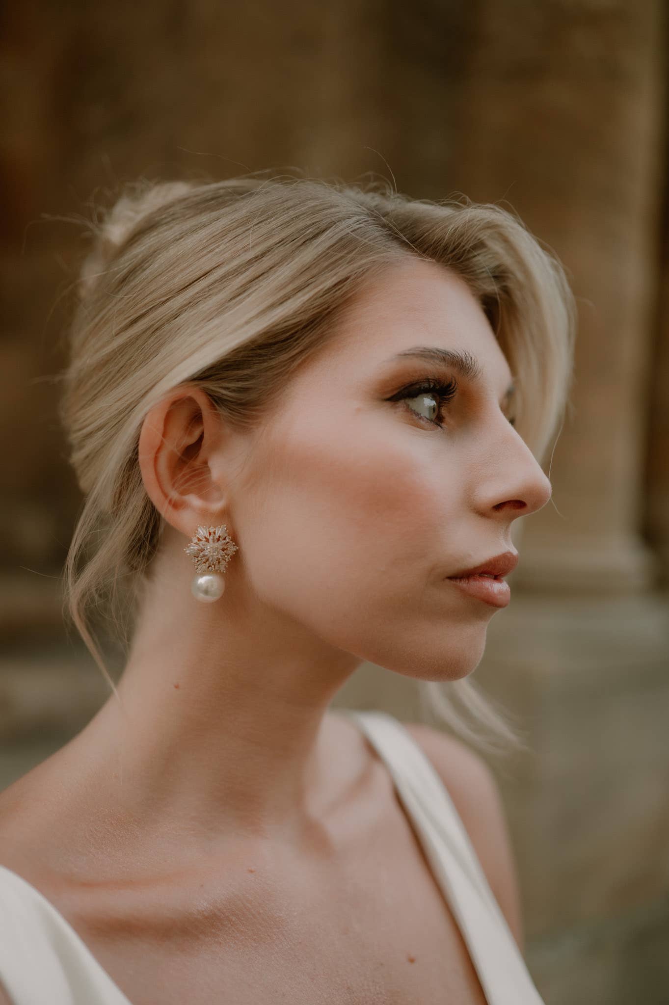Snowflake Crystal Drop Pearl Gold Earrings