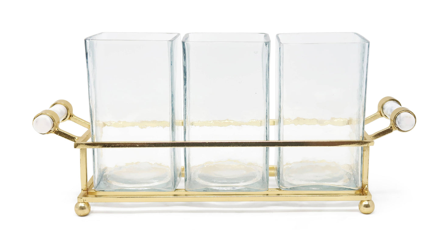 Cutlery Holder with Silver Frame and Cylinder Handles - 12.6: Gold/Marble Handles