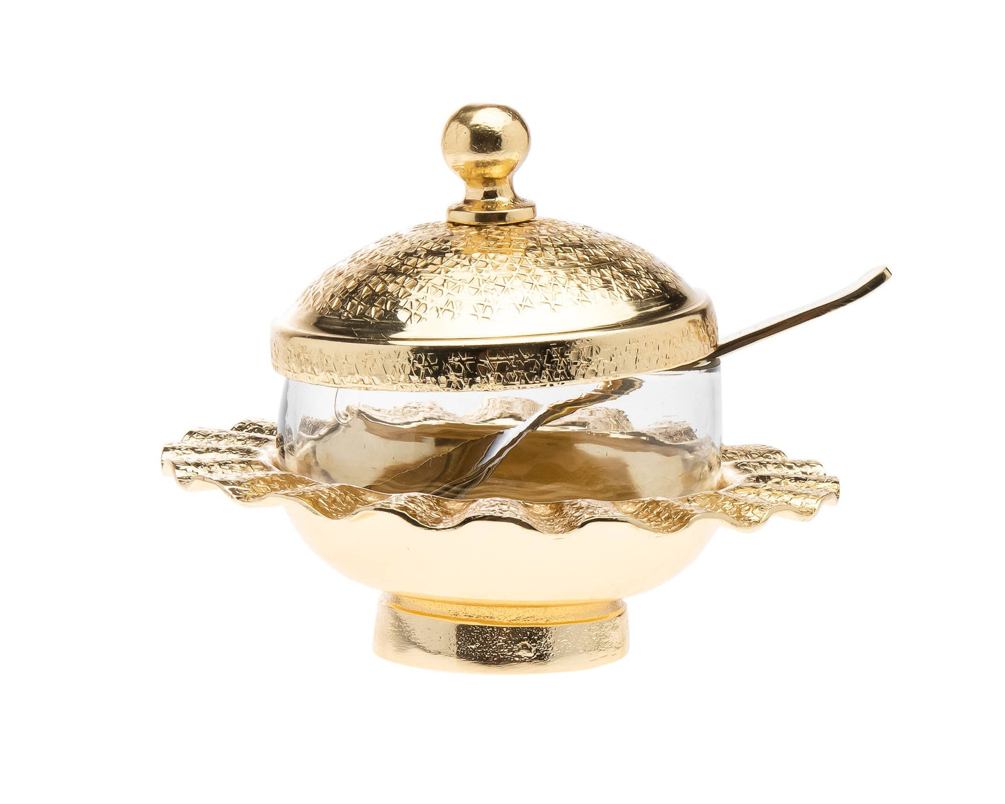 Ripple Gold Jam / Honey Jar with Spoon