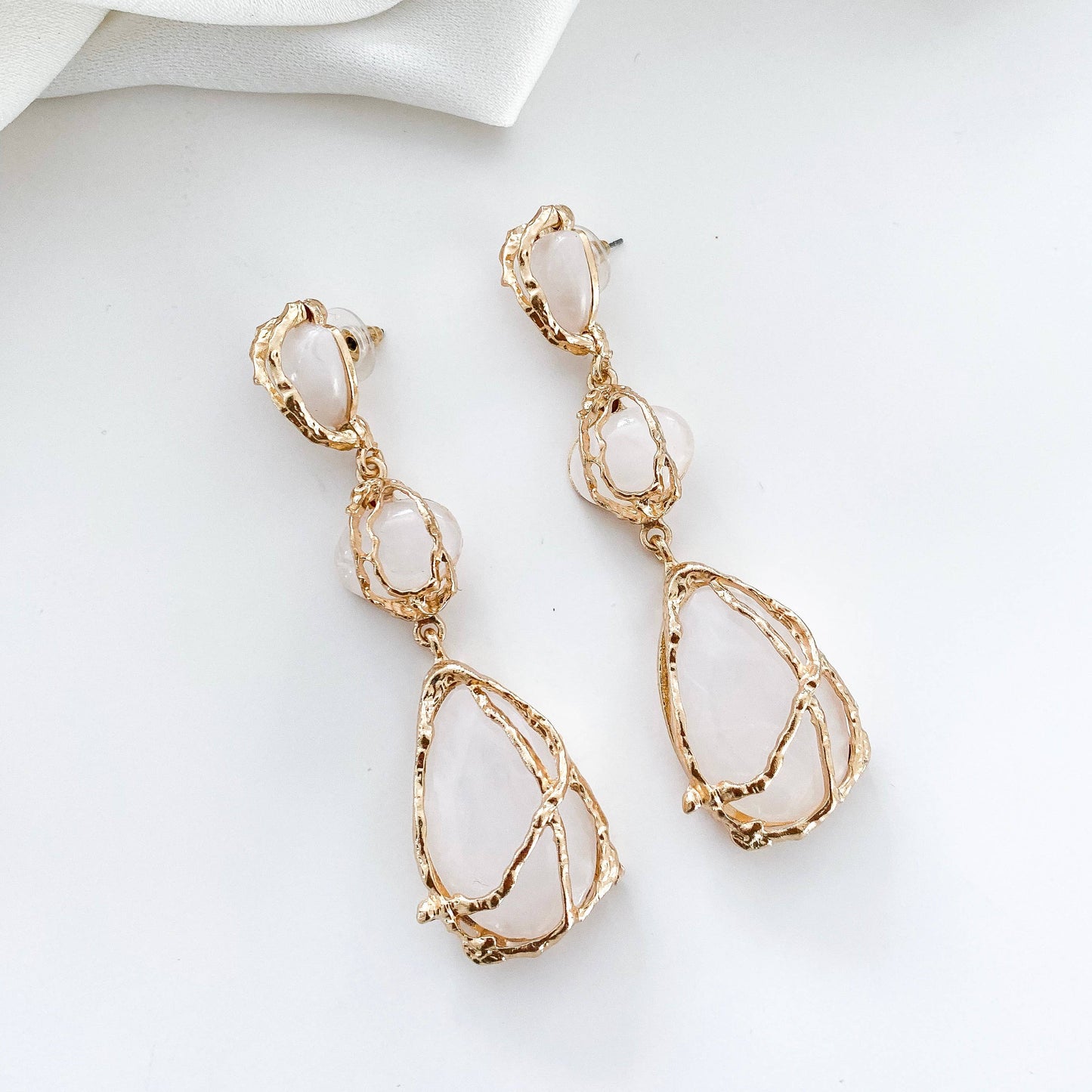Statement Clear Gem and Gold Drip Earrings
