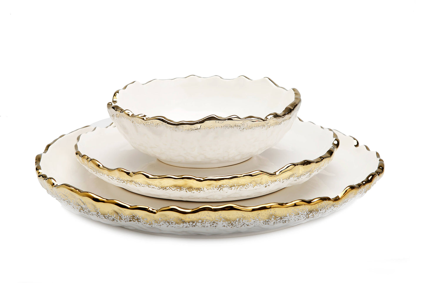 4 Piece White Dinner Set Speckled Gold Design (For 1 seating)