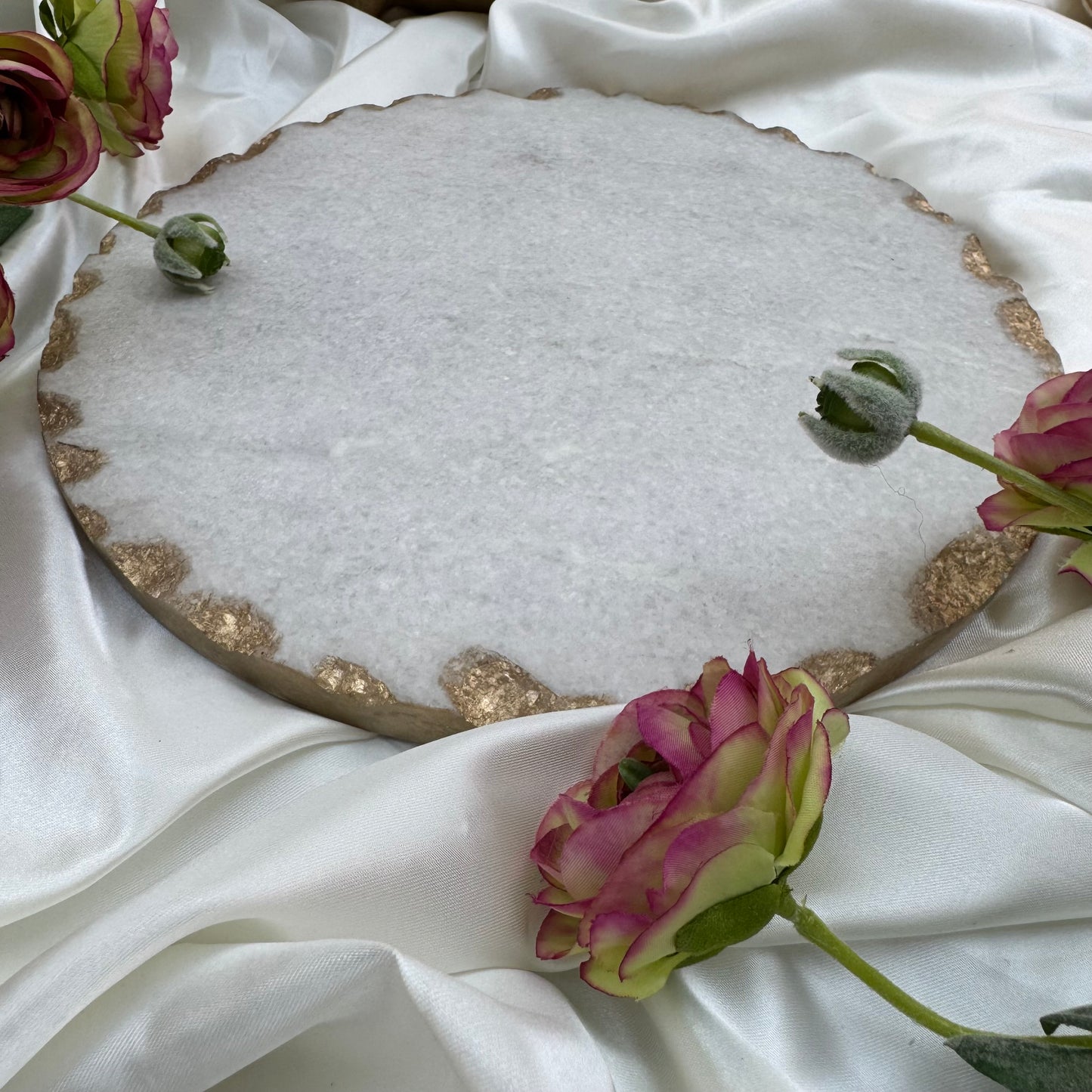 Round Marble Trivet With Gold Edge