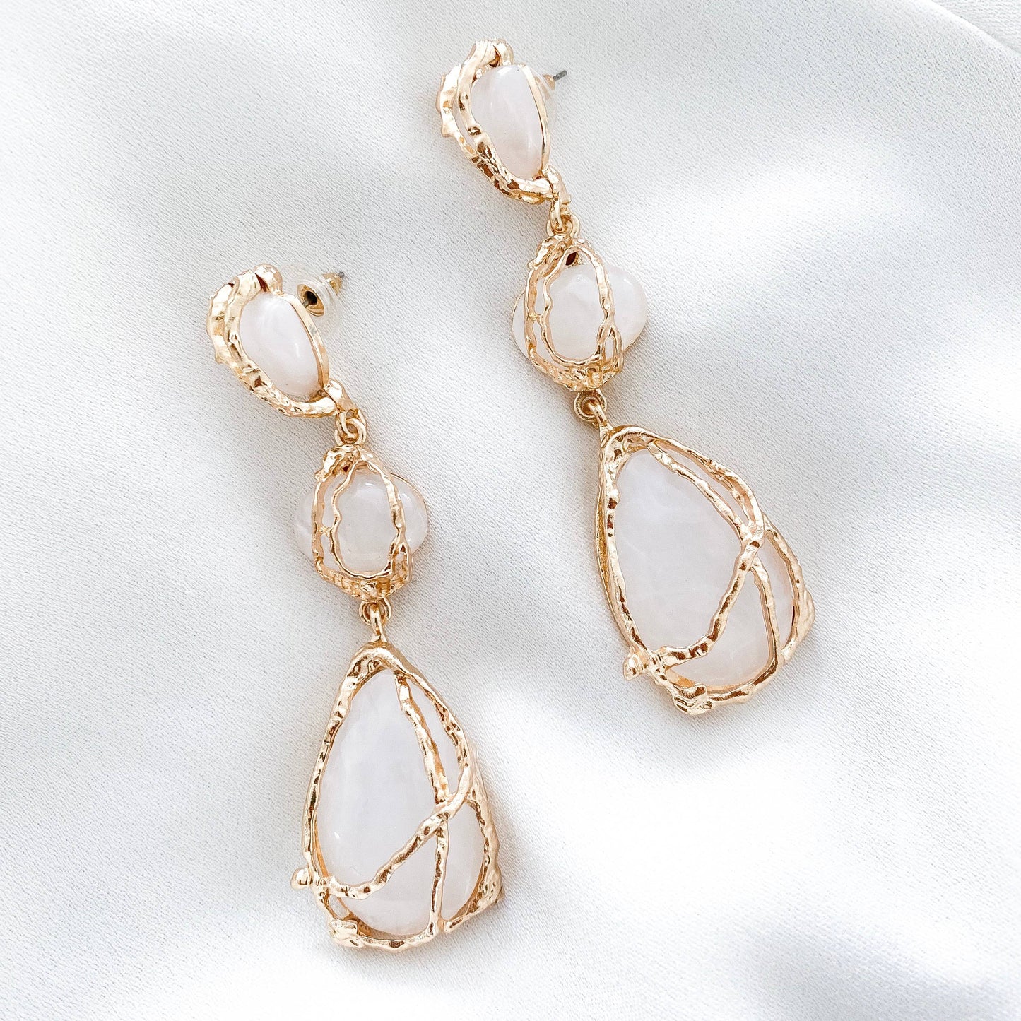 Statement Clear Gem and Gold Drip Earrings