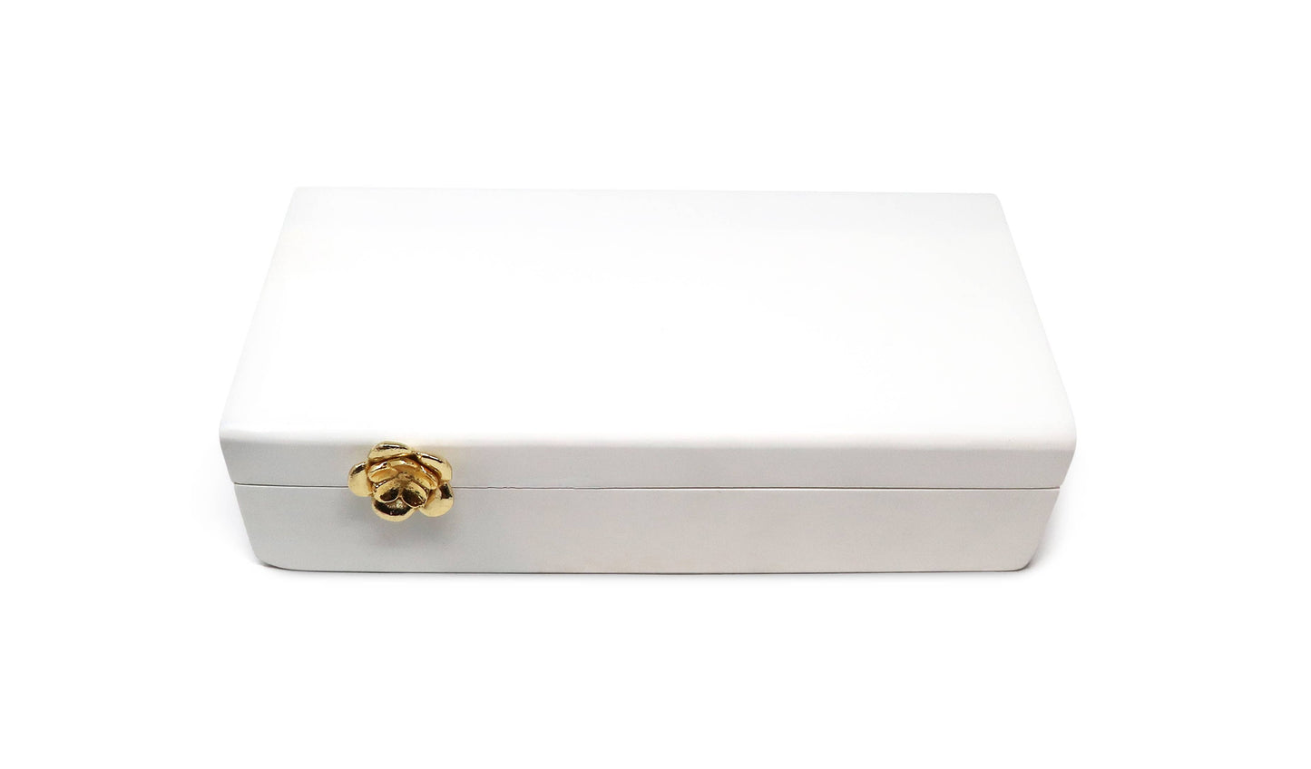 White Wood Decorative Box with Gold Flower Detail