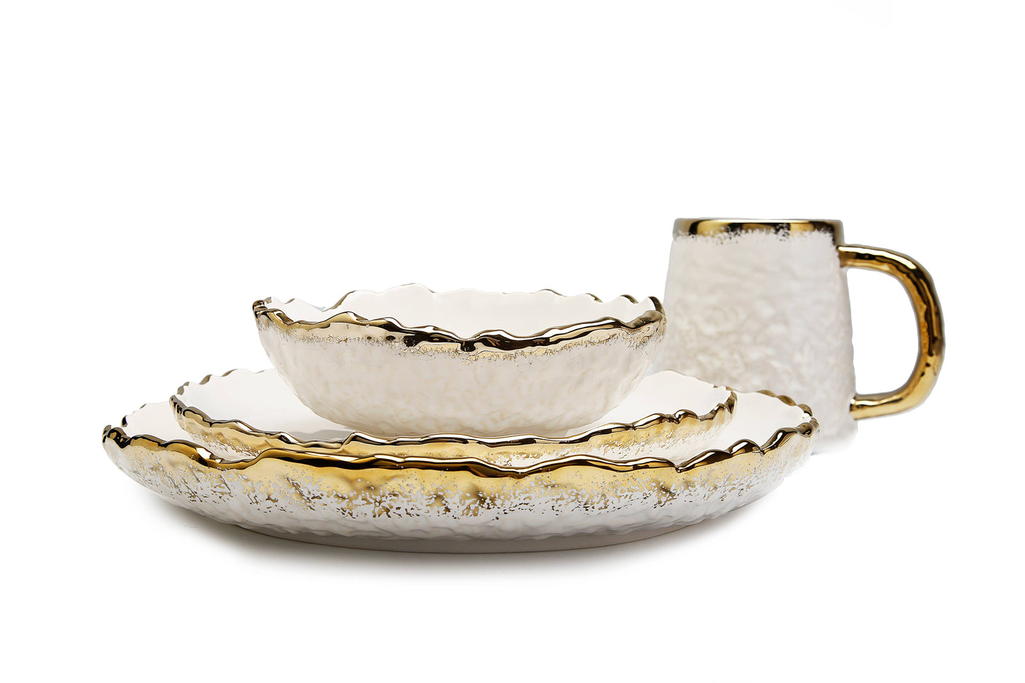 4 Piece White Dinner Set Speckled Gold Design (For 1 seating)