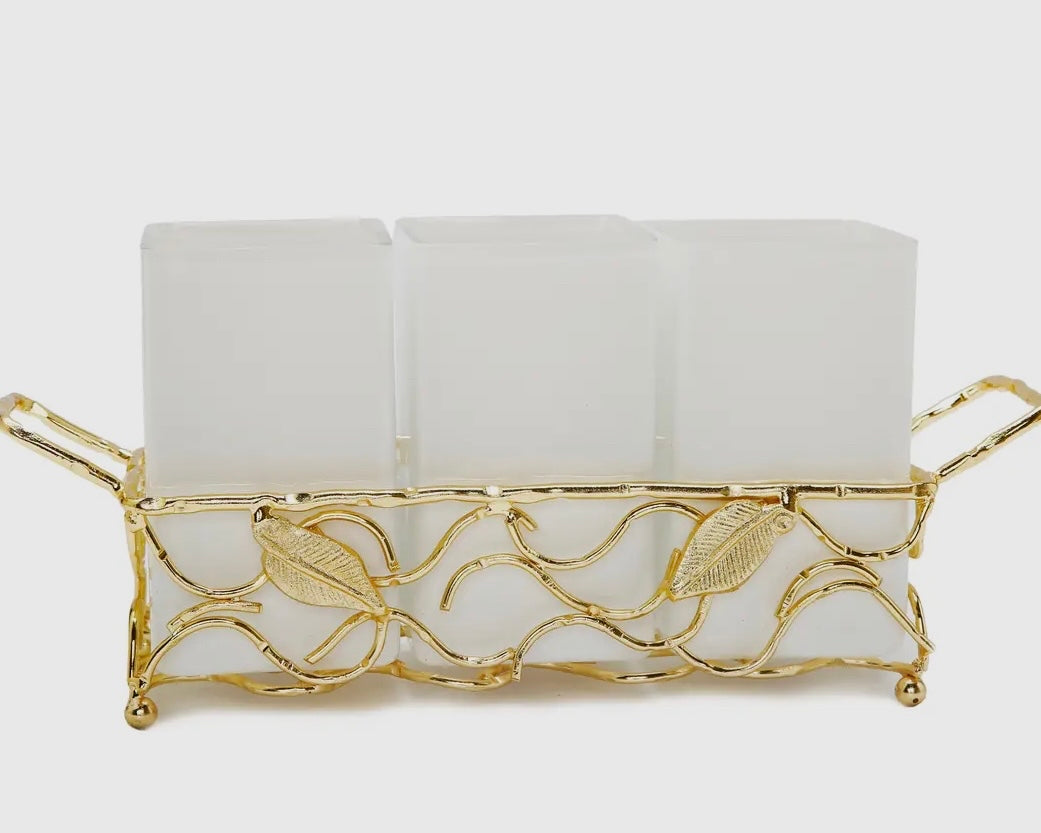Leaf Cutlery Holder With White Inserts