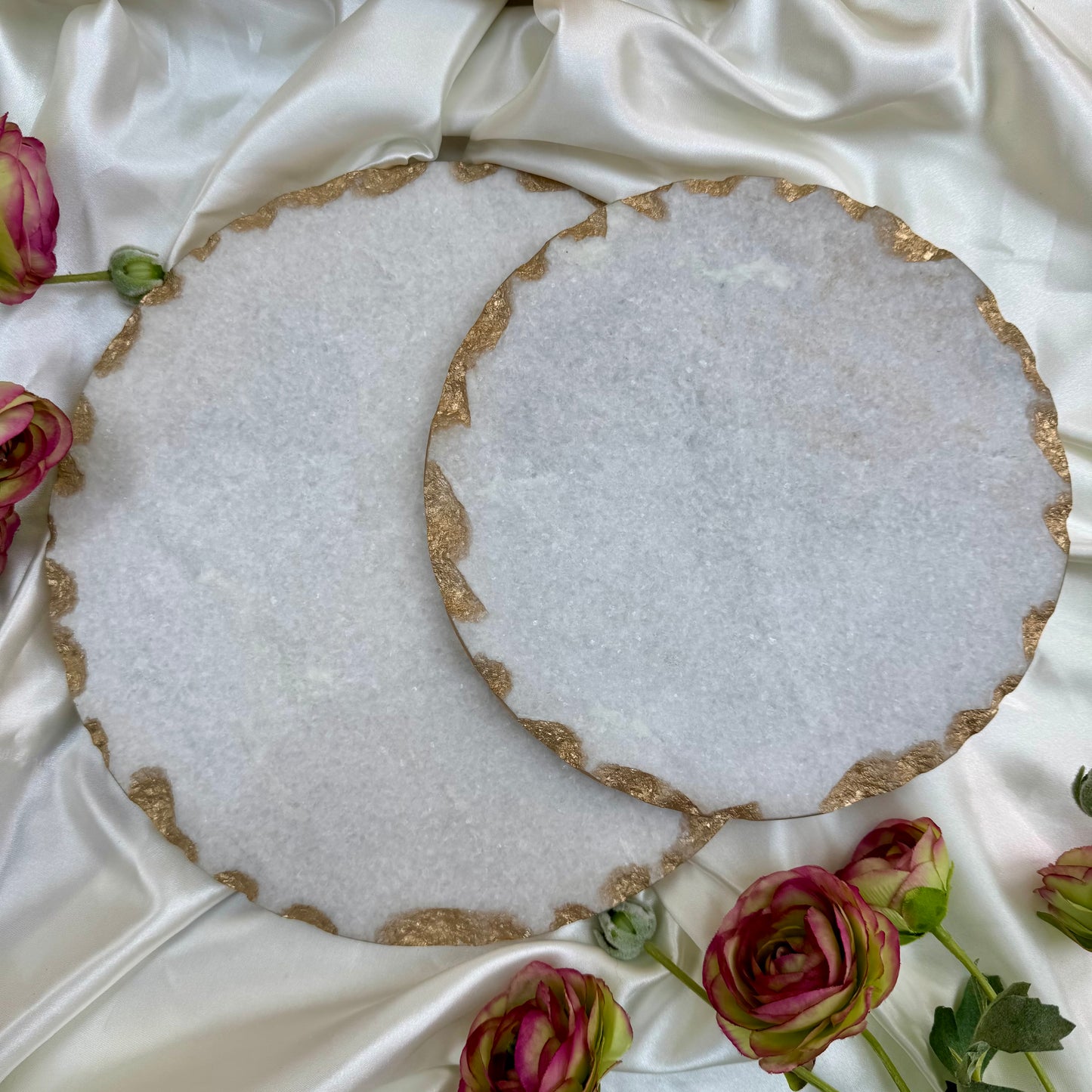 Round Marble Trivet With Gold Edge