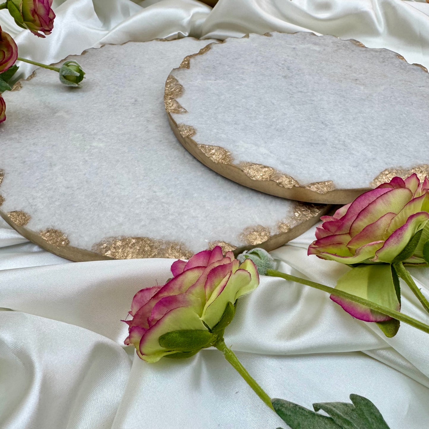 Round Marble Trivet With Gold Edge