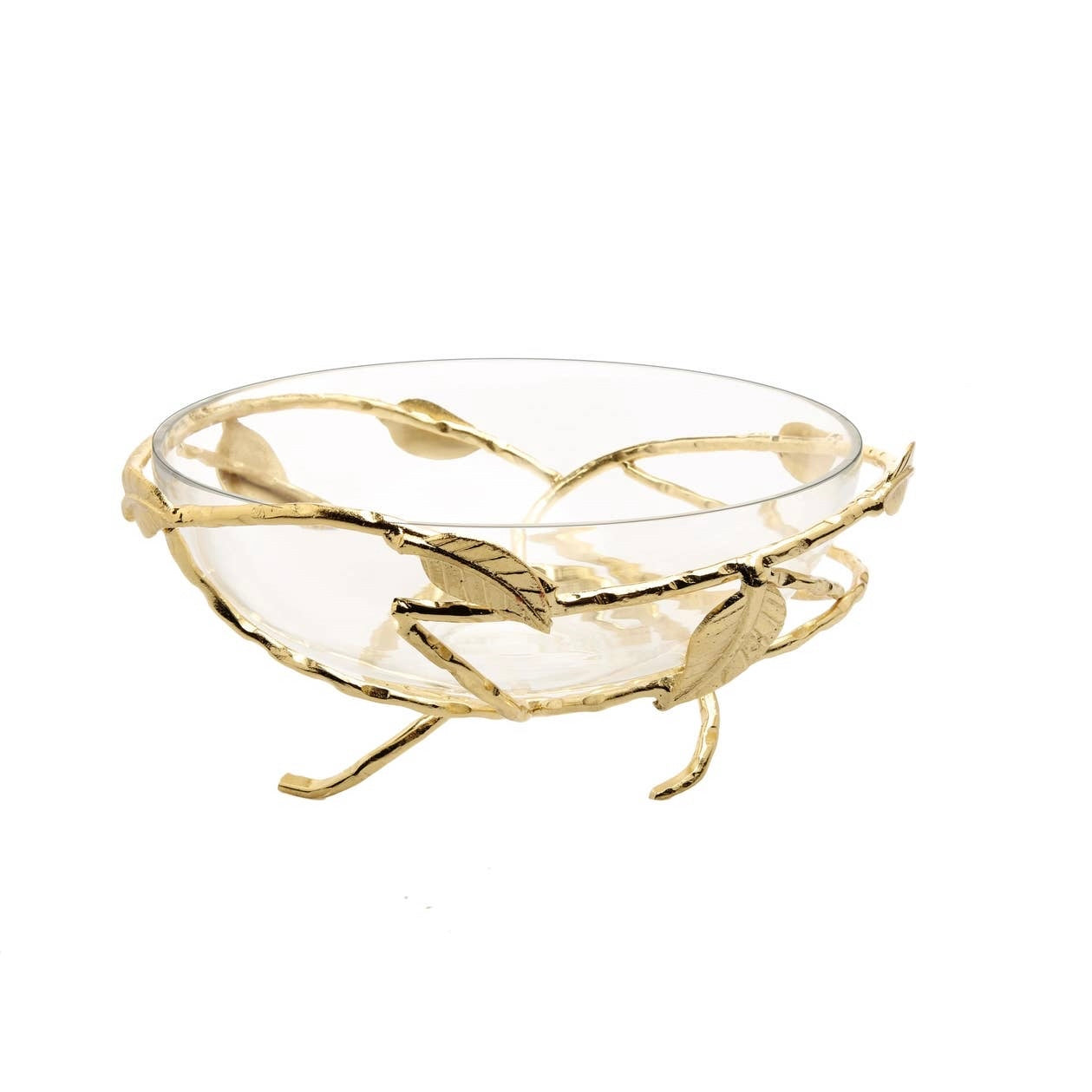 Glass Bowl On Metal Leaf Base