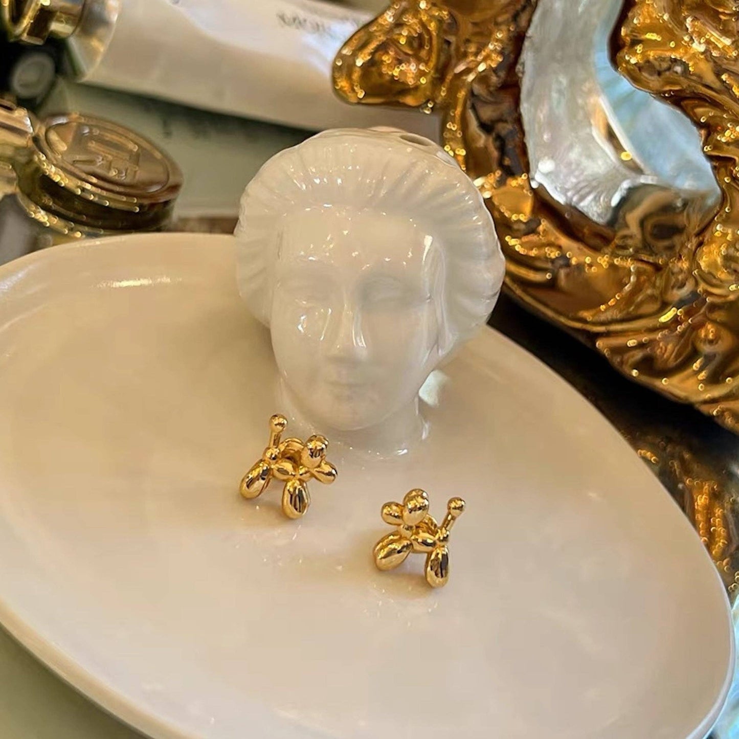 Unique design cute Puppy chunky small ear stud-gold