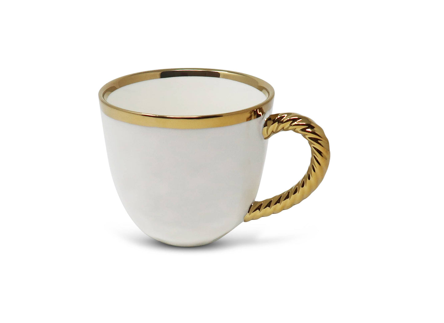 Set of 4 White Coffee Mugs New Bone China with Gold Rope Handle