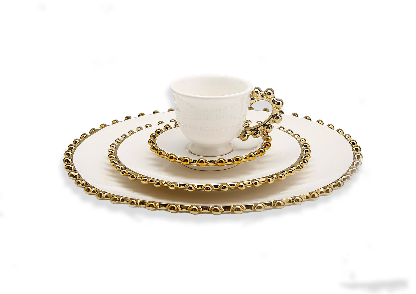 5 Piece White Dinner Set Gold Beaded Border (For 1 seating)