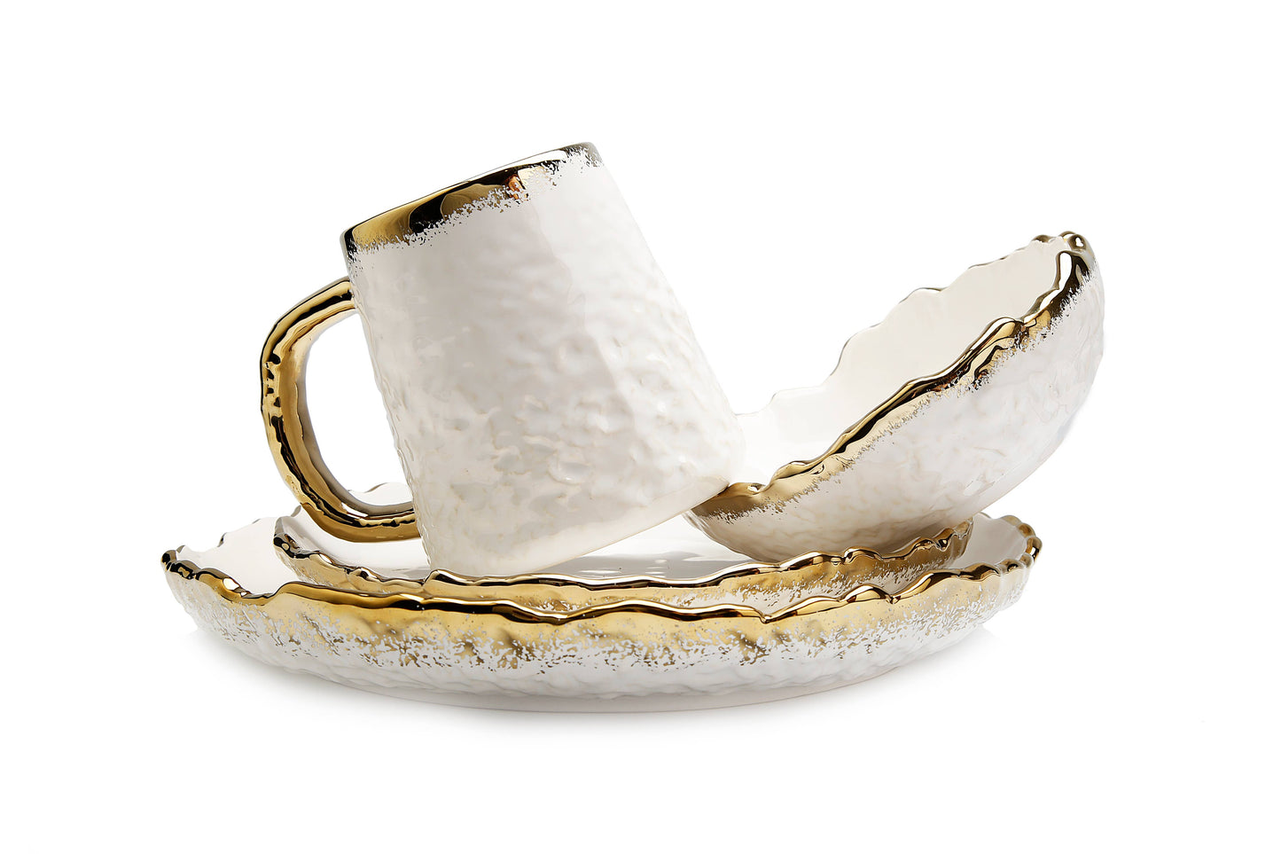 4 Piece White Dinner Set Speckled Gold Design (For 1 seating)