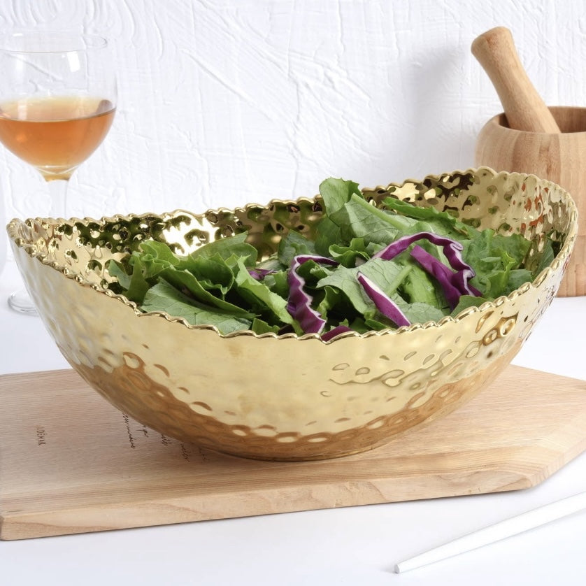 Gold Hammered Oval Porcelain Bowl