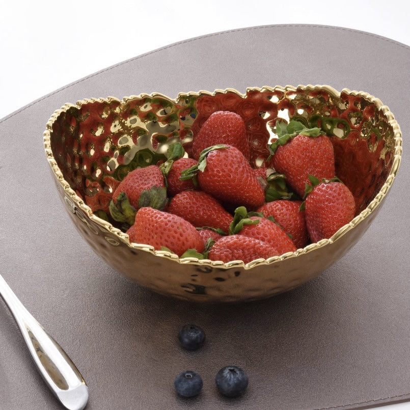 Gold Hammered Oval Porcelain Bowl