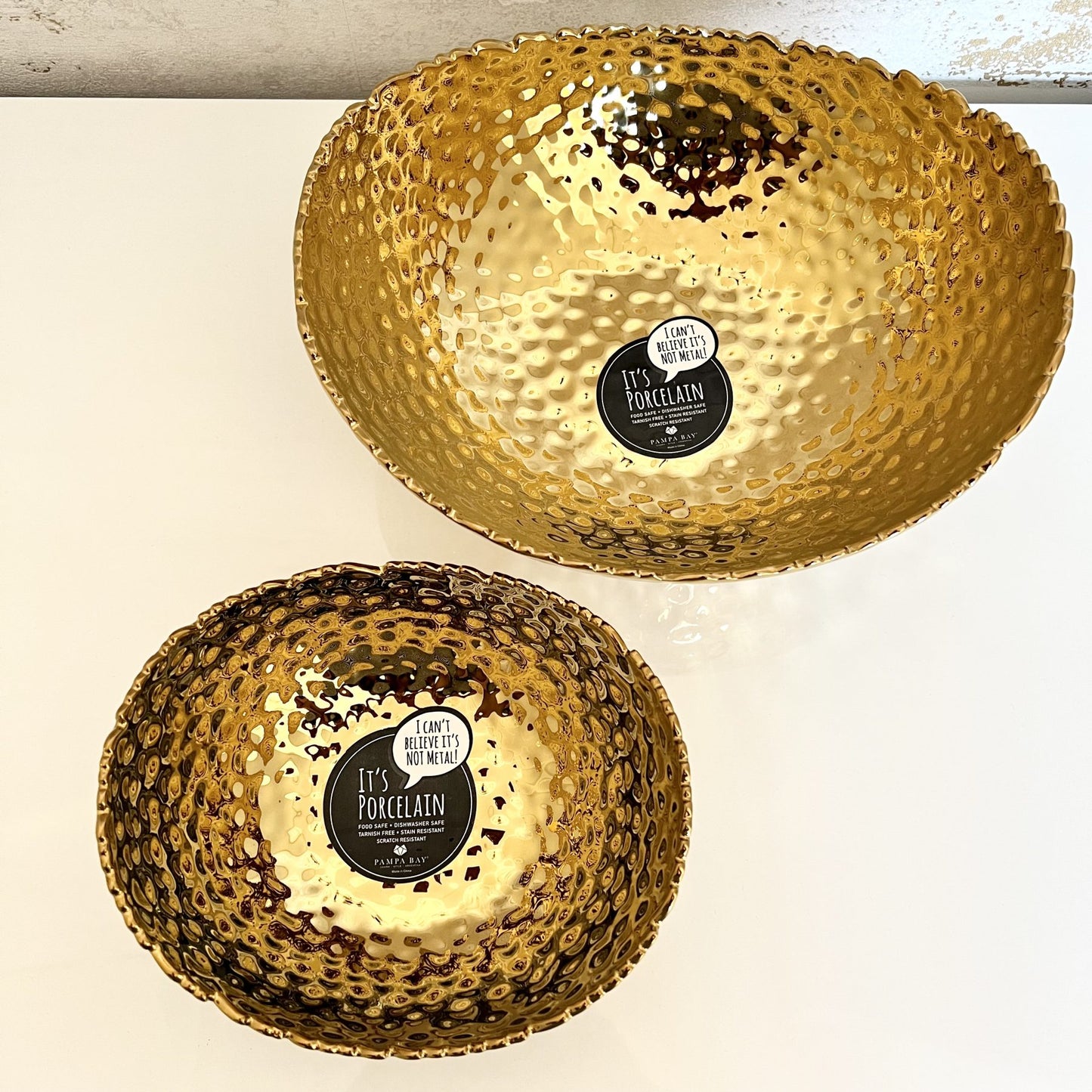Gold Hammered Oval Porcelain Bowl