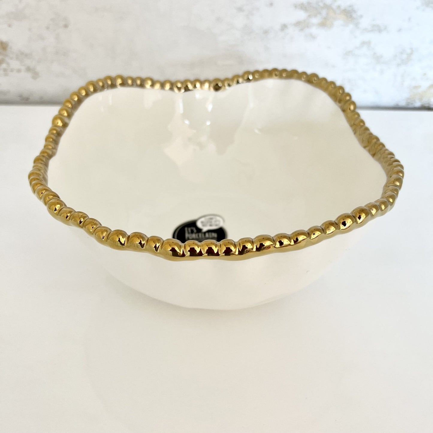 Gold Beaded White Porcelain Salad Bowl