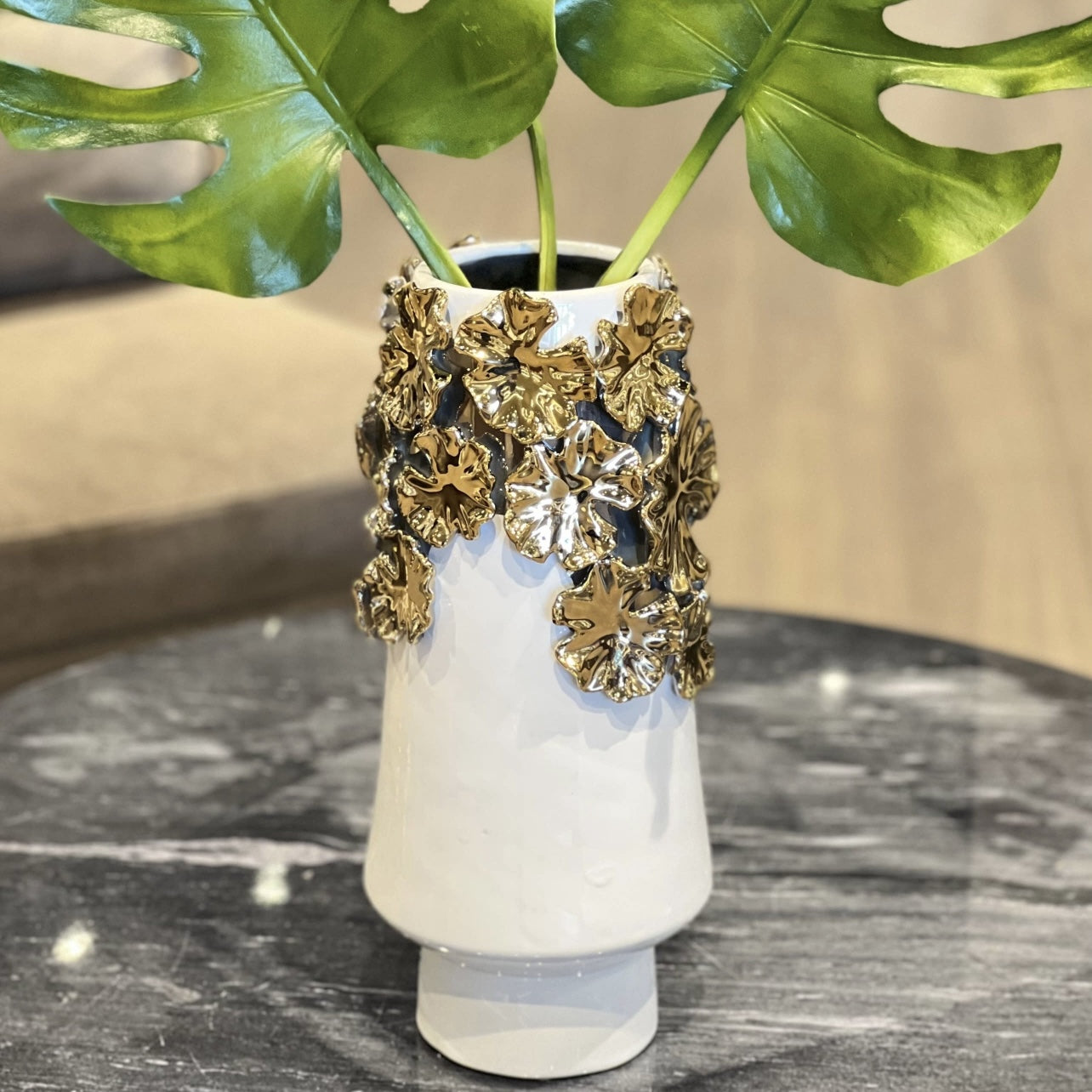 White Ceramic Vase With Gold Floral Design (4 variations)