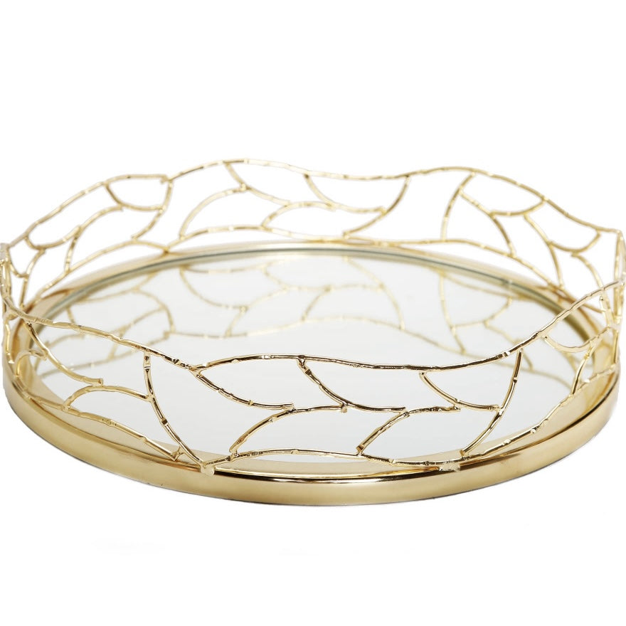 Gold Mesh Round Mirror Tray