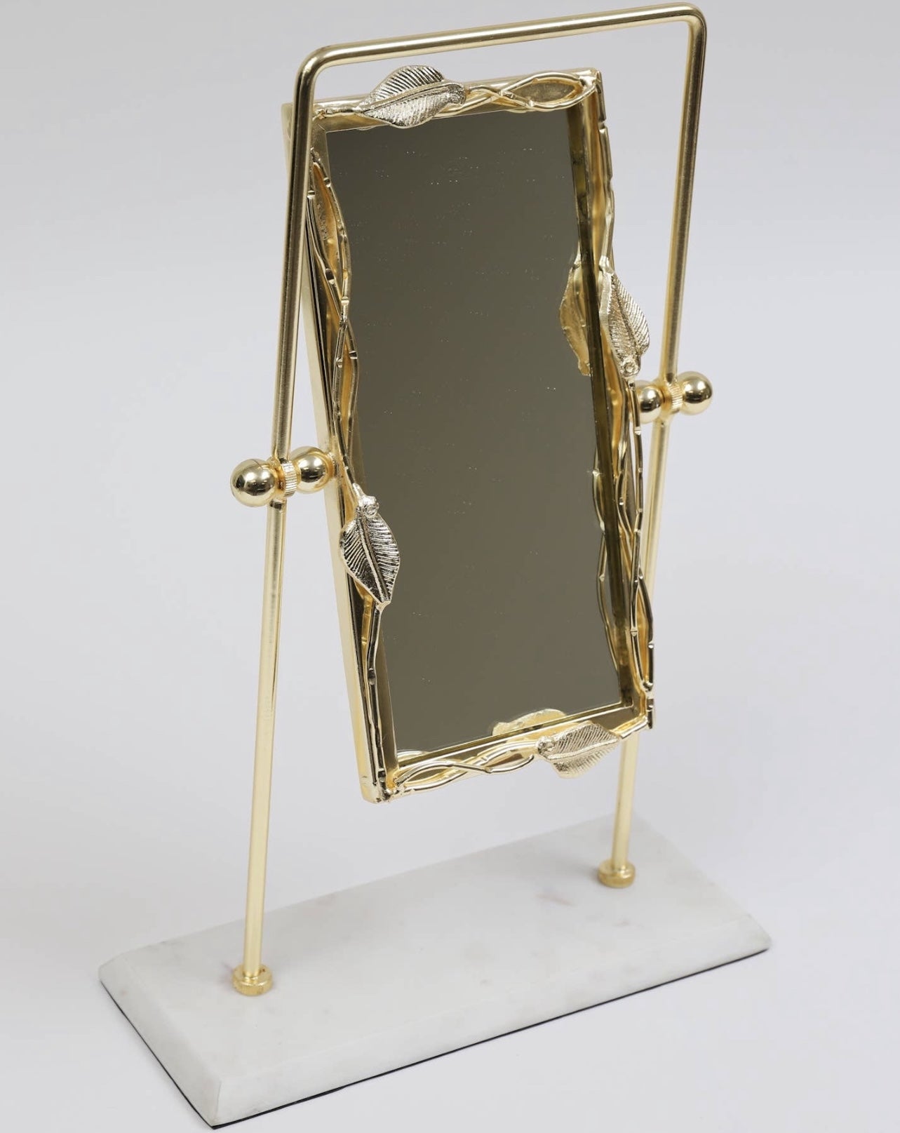 Table Mirror With Gold Leaf Design And Marble Base (2 variations)