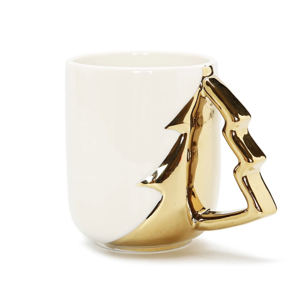 White Gold Christmas Tree Ceramic Mug