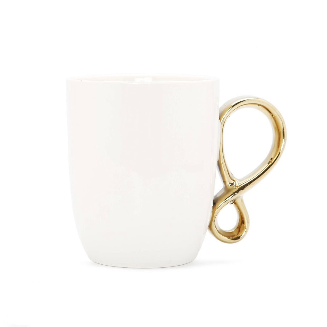 White Mug With Gold Twist Handle