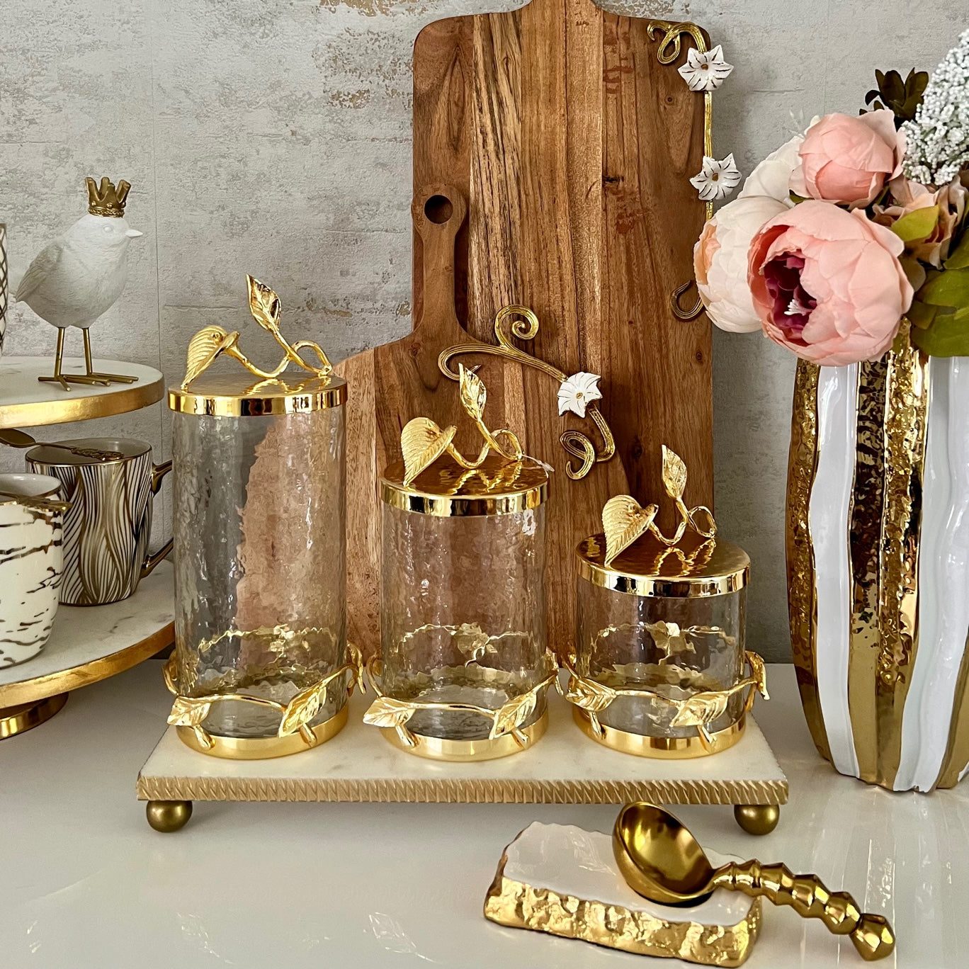Gold Leaf Canister With Metal Lid by