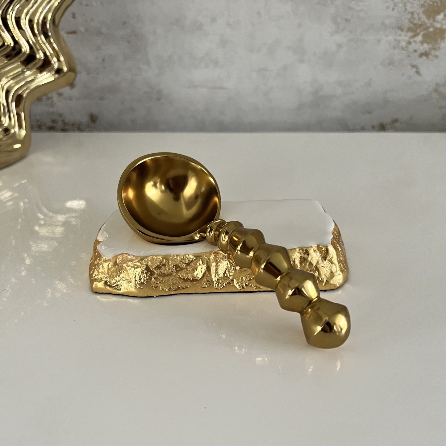 Gold and White Enamelled Spoon Rest