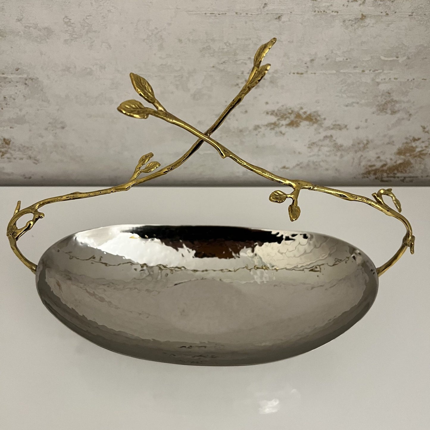 Stainless Steel Basket With Gold Twig Handle