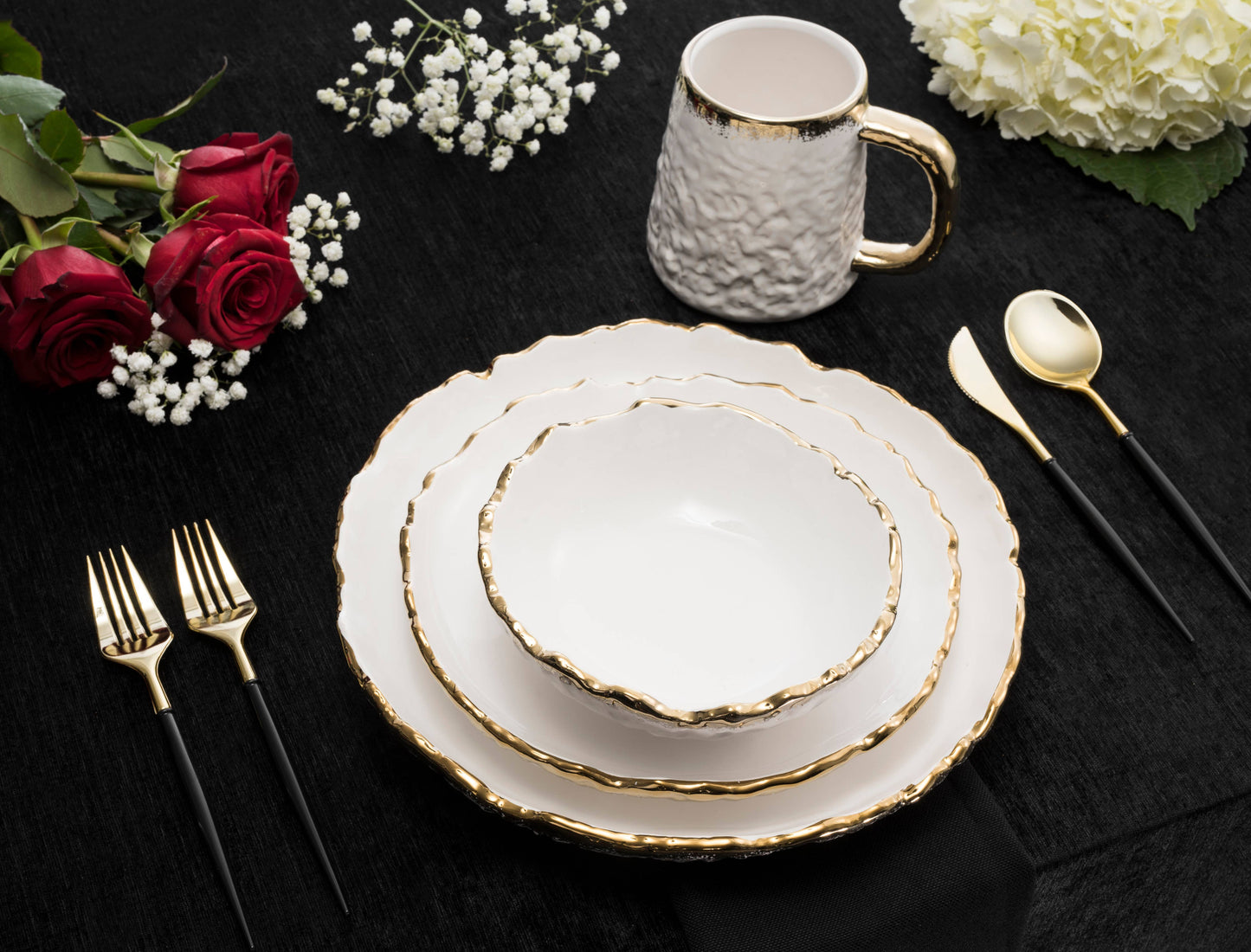 4 Piece White Dinner Set Speckled Gold Design (For 1 seating)