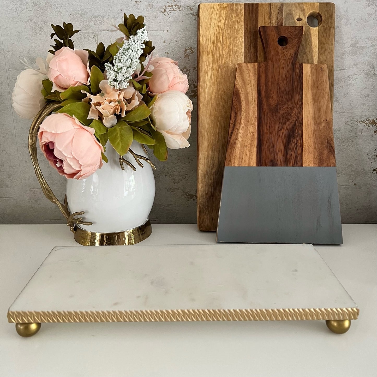 White Marble Tray With Gold Textured Edge