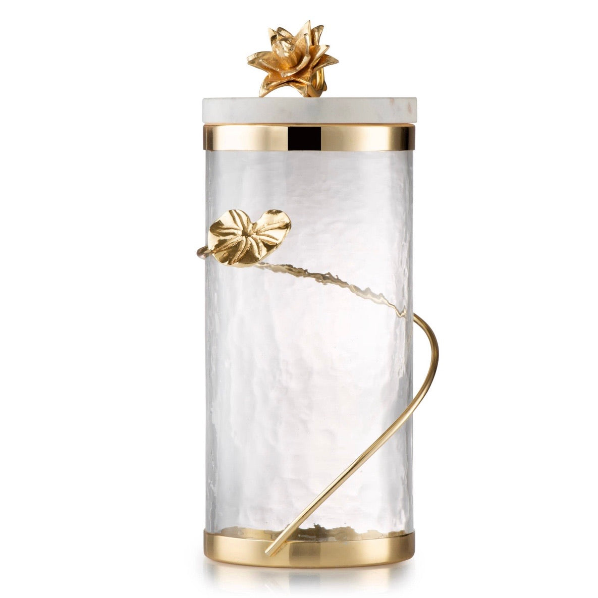 Gold Leaf Canister With floral lotus Lid