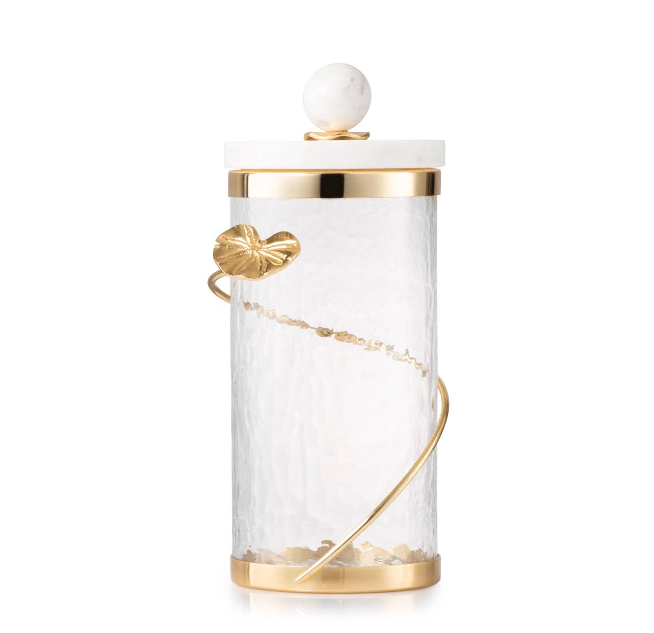 Gold Leaf Canister With White Marble Lid