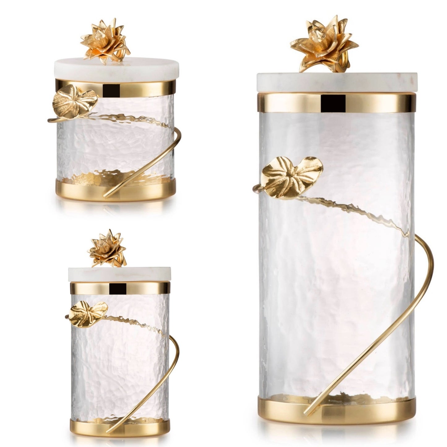 Gold Leaf Canister With floral lotus Lid