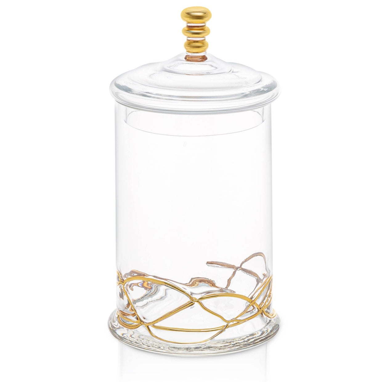 Glass Jar With Gold Swirl Design And Lid
