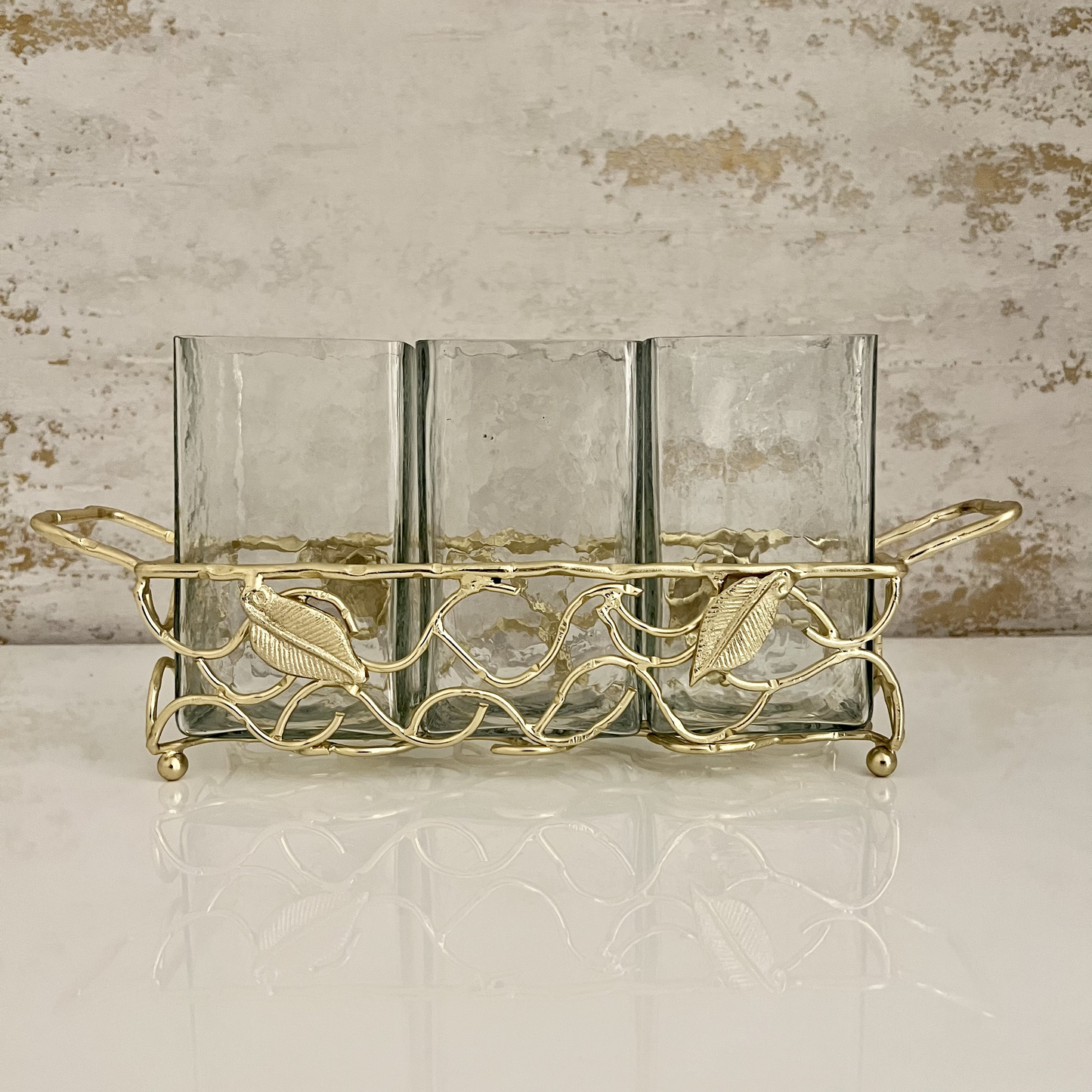 Leaf Cutlery Holder - Gold Sliver