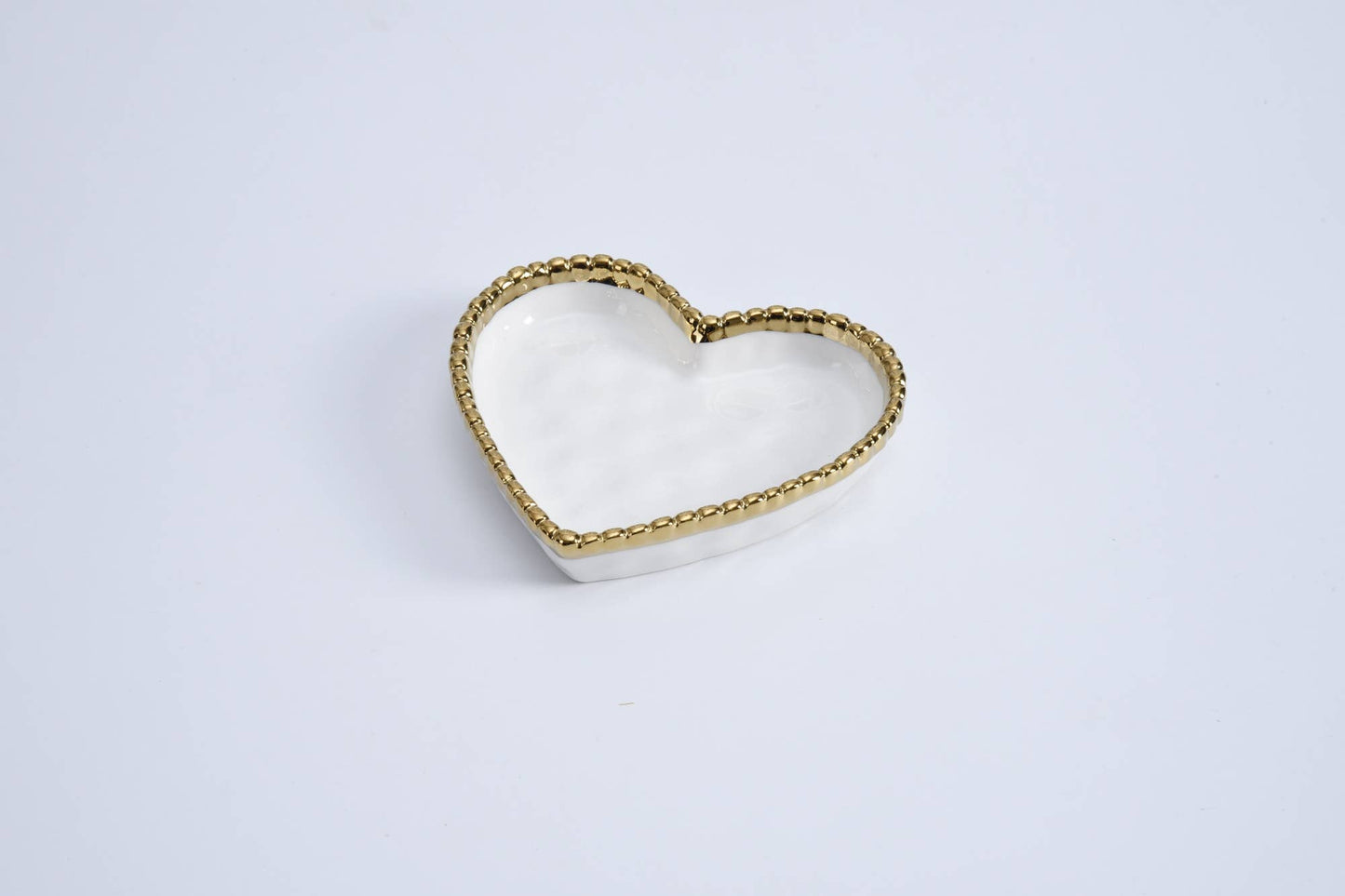 Mini Heart Dish White with Gold Trim