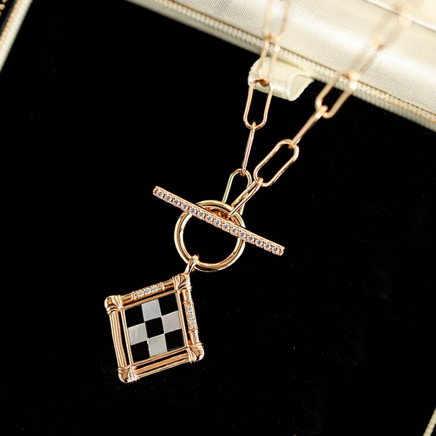 Checkboard necklace-Gold vermeil