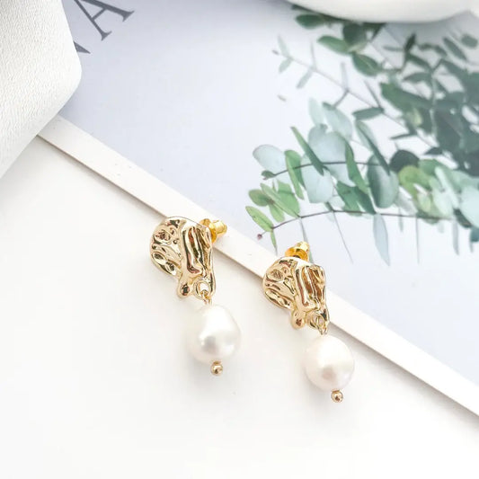 Vintage Irregular Gold Leaf Pearl Earrings