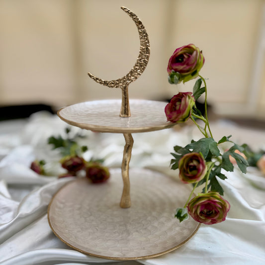 Gold And White Enamelled 2 Tier Cake Stand