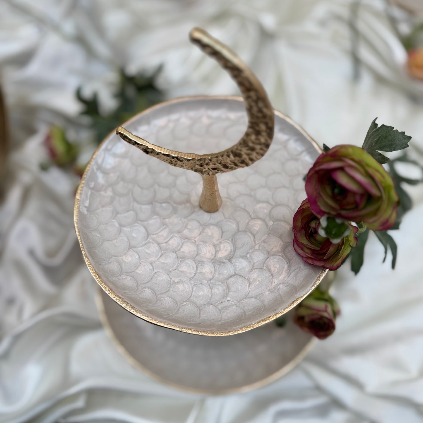 Gold And White Enamelled 2 Tier Cake Stand