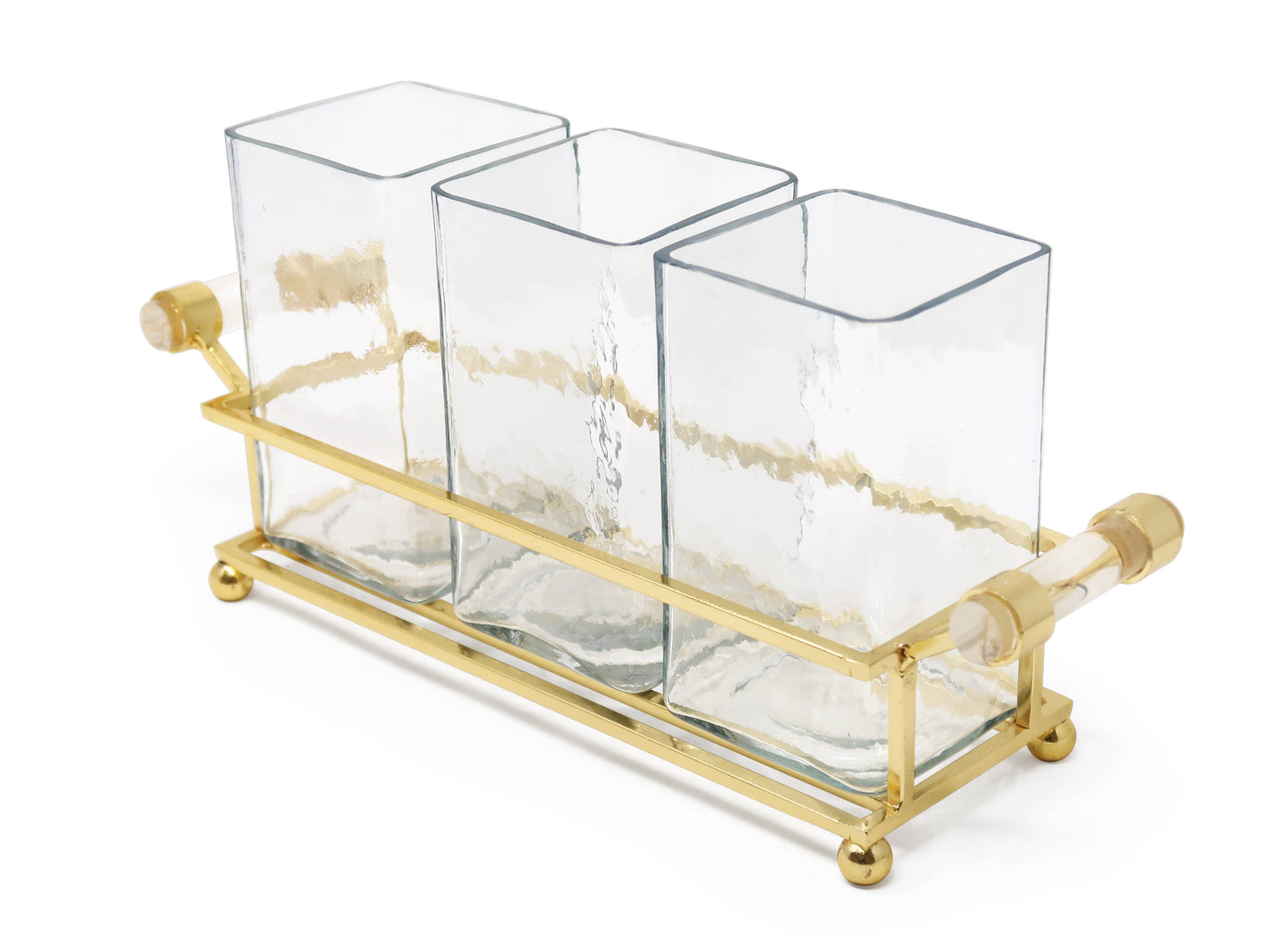 Cutlery Holder with Silver Frame and Cylinder Handles - 12.6: Gold/Marble Handles