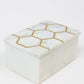 White Marble Decorative Box w/ Gold Hexagon Design on Cover