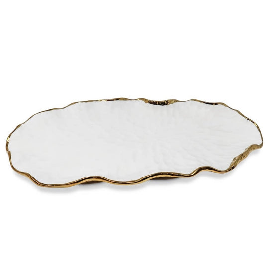 White Oval Tray With Gold Scalloped Edge