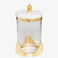 Glass Canister With Marble Lid and Symmetrical Gold Design