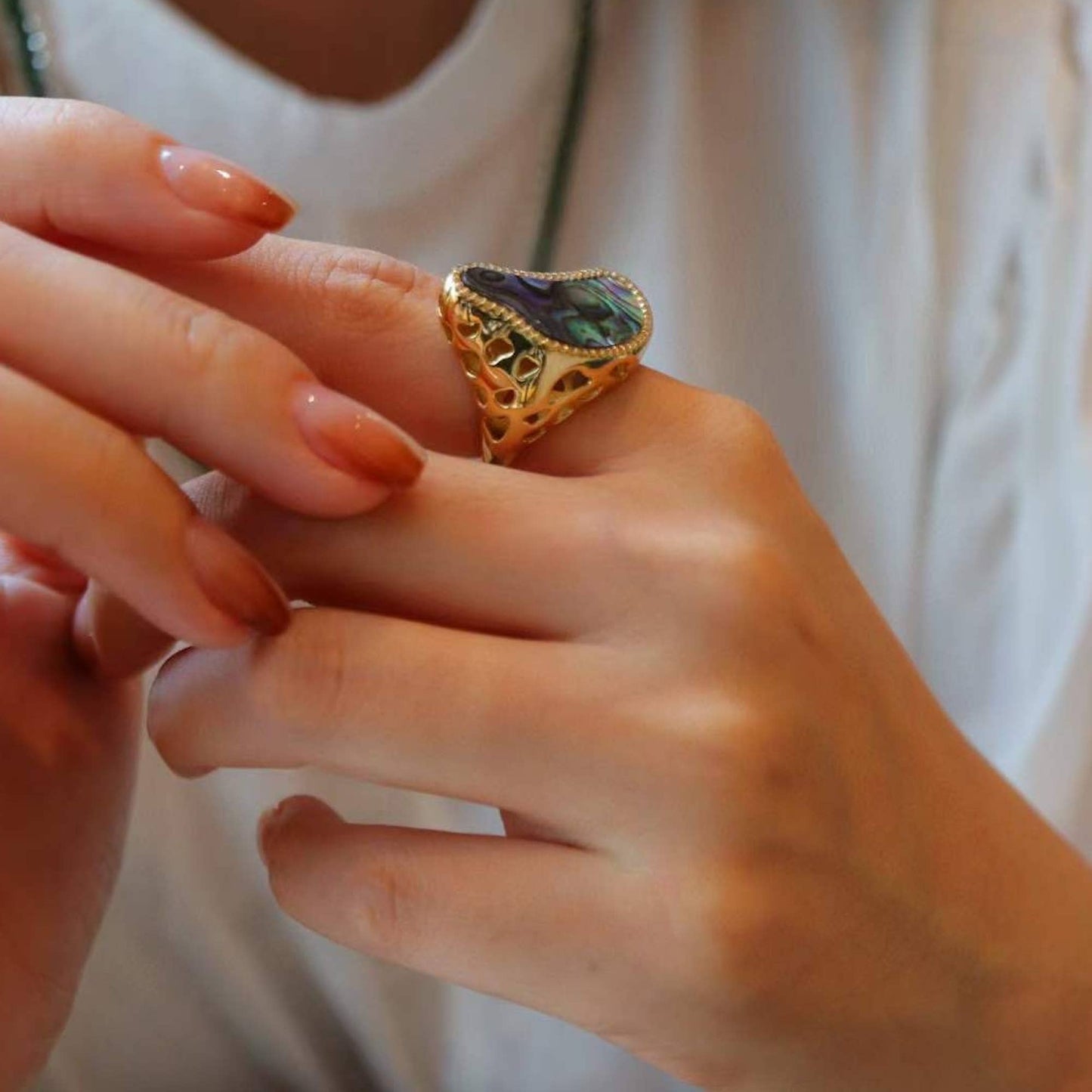 Ocean Wave Design: Shell Gold Vermeil Statement Ring