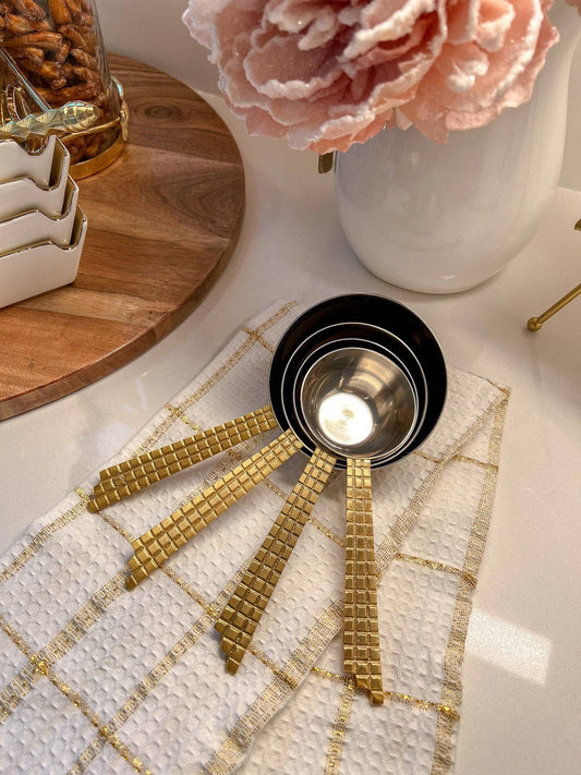 S/4 Measuring Spoons with Mosaic Design Gold Handle