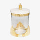 Glass Canister With Marble Lid and Symmetrical Gold Design
