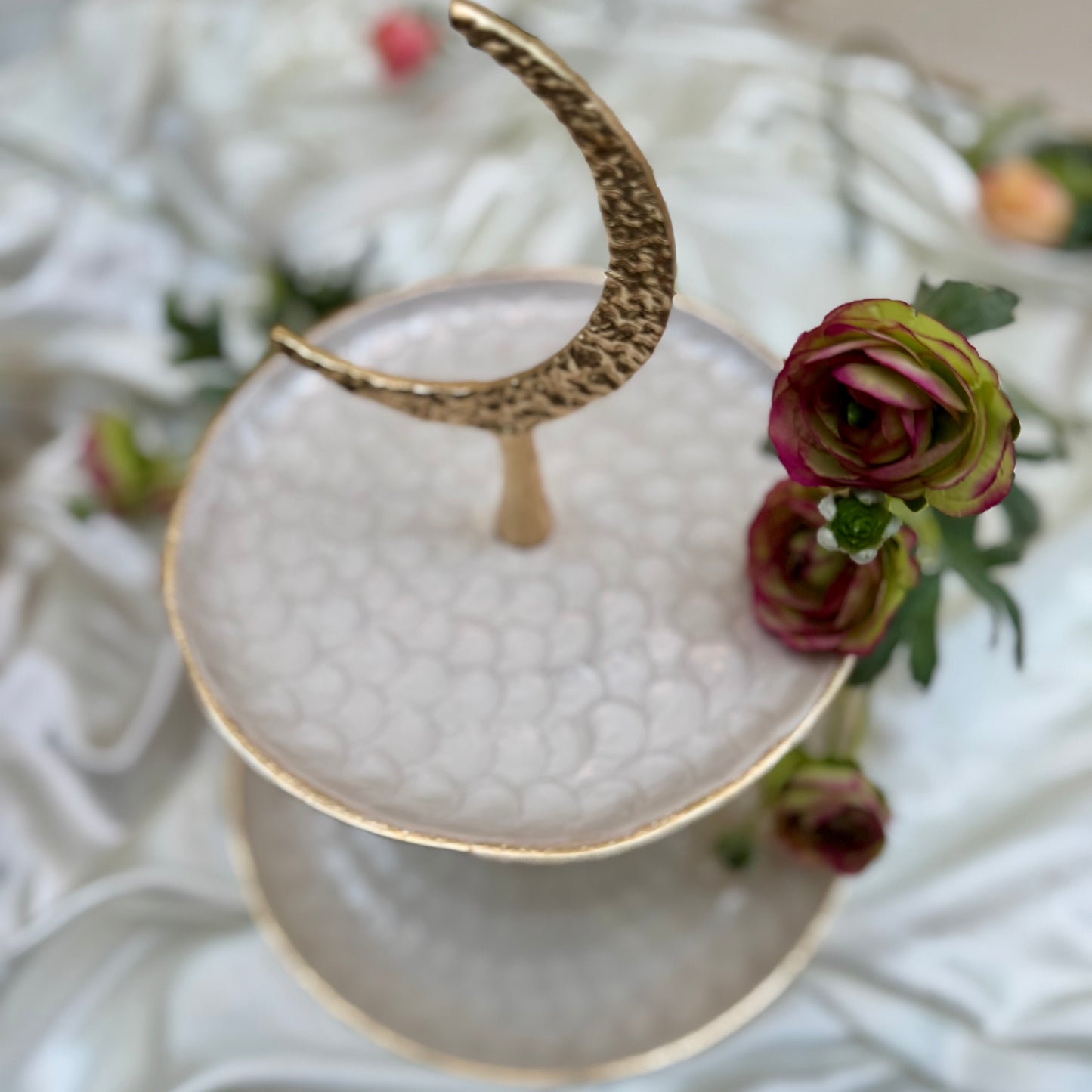 Gold And White Enamelled 2 Tier Cake Stand