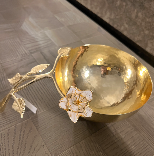 Bowl with Gold Enamel Flower Design on Handle